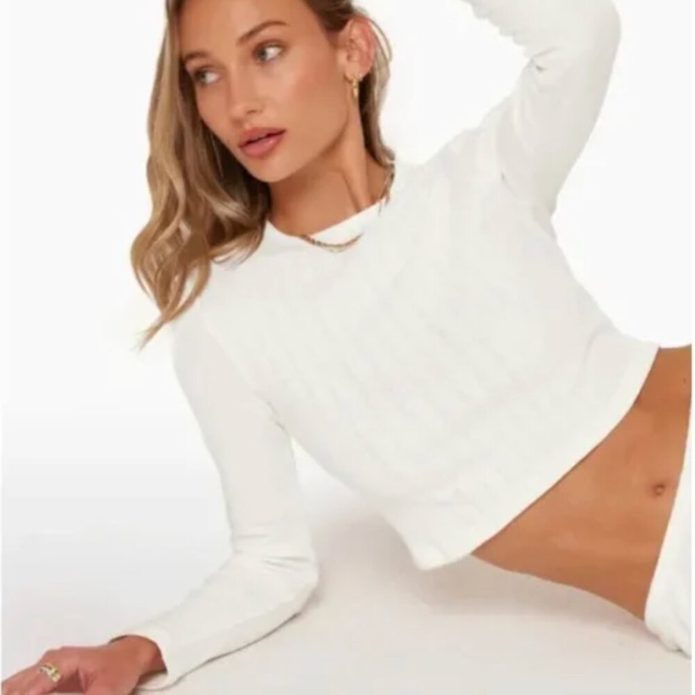 Set Active Pointelle Long Sleeve Cropped Top White Cotton - XS